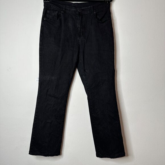 DG2 Diane Gilman Solid Black Mid-Rise Denim Jeans Stretch Straight Leg 10 - Picture 2 of 11